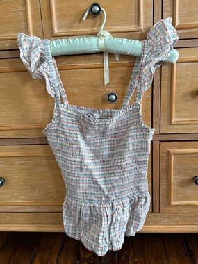 Madewell Plaid Smocked Ruffle-Strap Camisole — Blue, Cream, Red